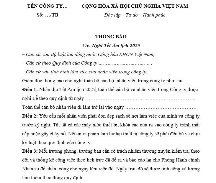 Hỏi về lịch nghỉ công ty