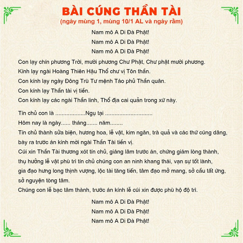 Đọc văn khấn Thần Tài