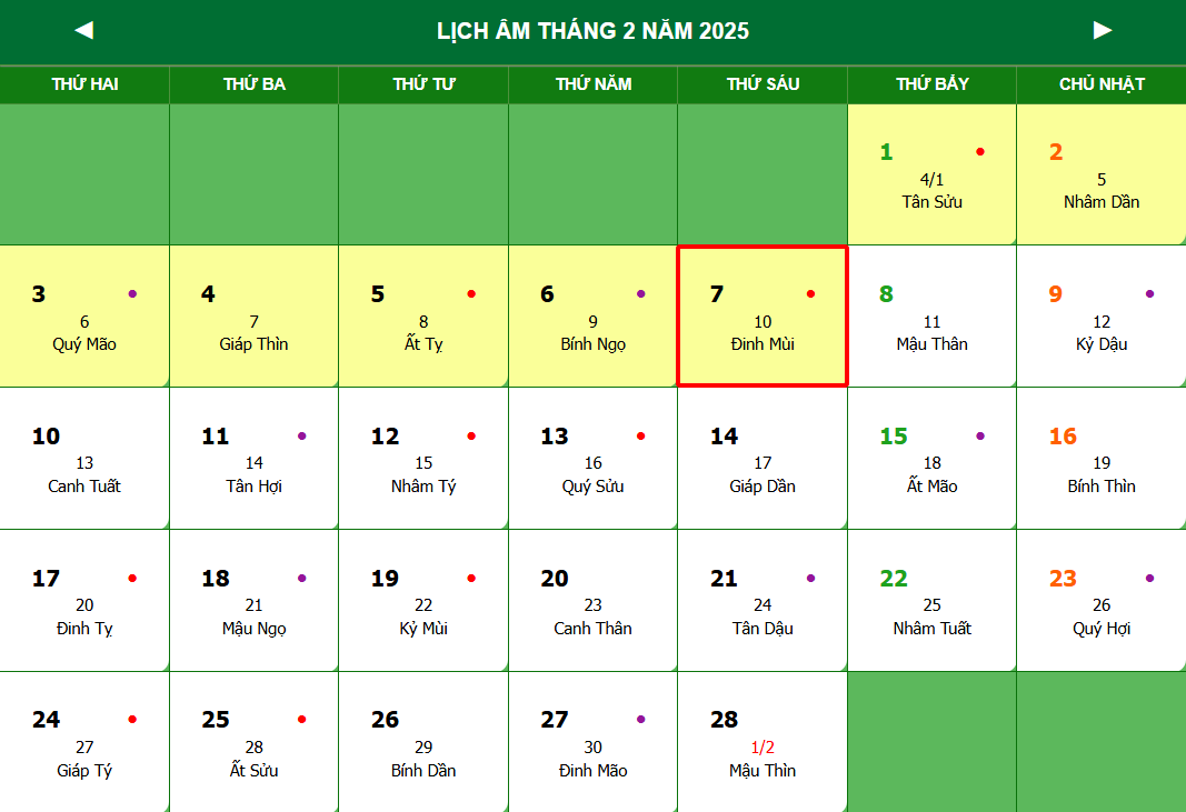 Lịch ngày Thần Tài 2025