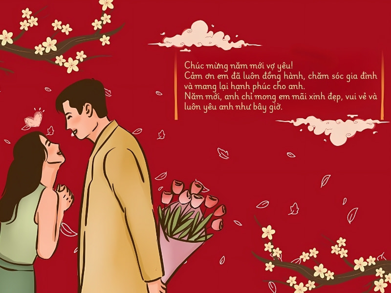 Vợ chồng hạnh phúc ngày Tết