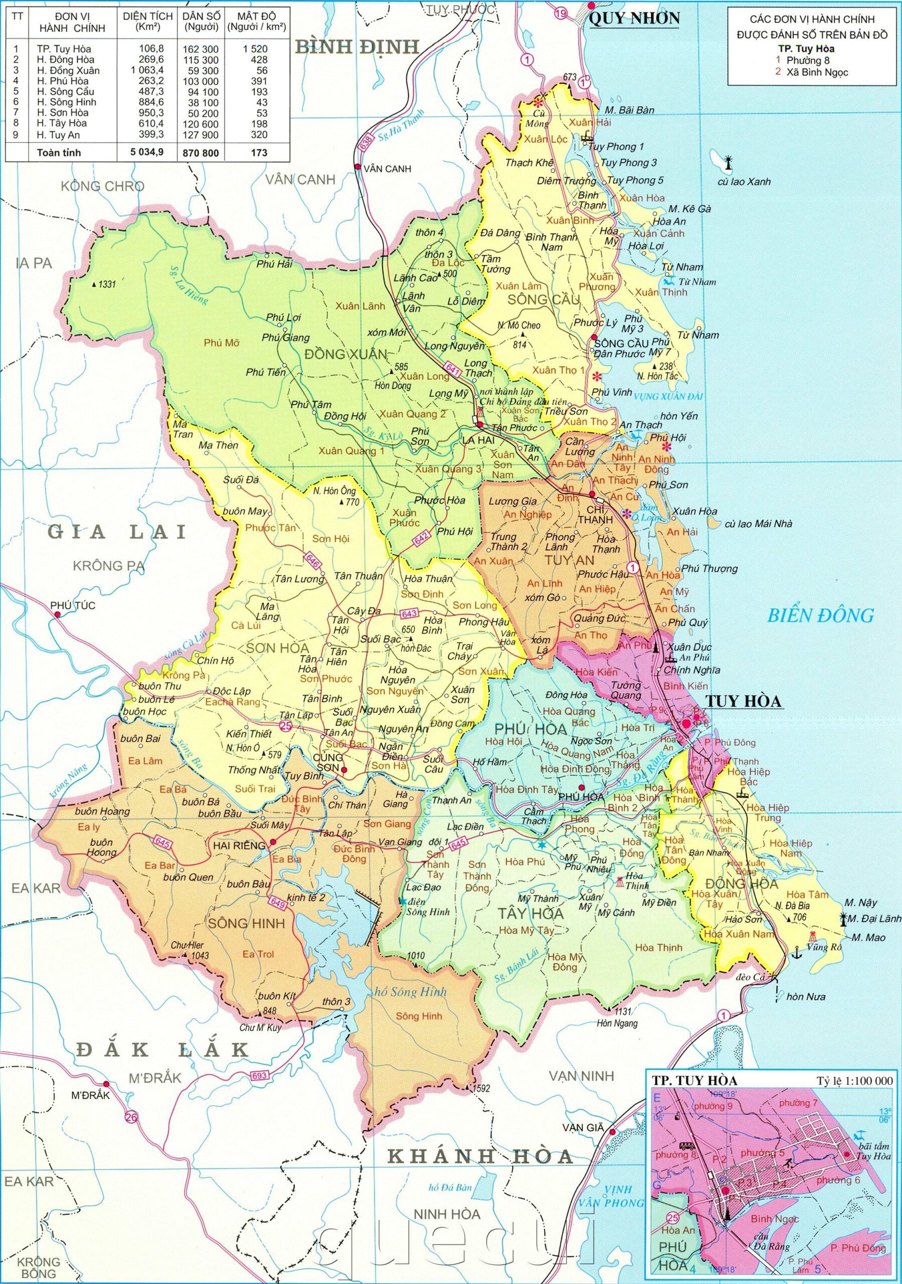 Bản đồ hành chính Phú Yên