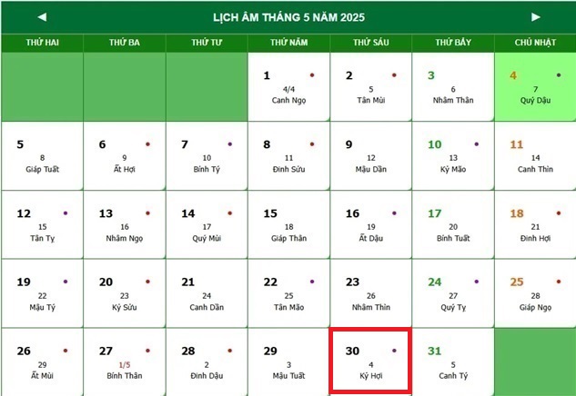 Lịch âm có và không 30